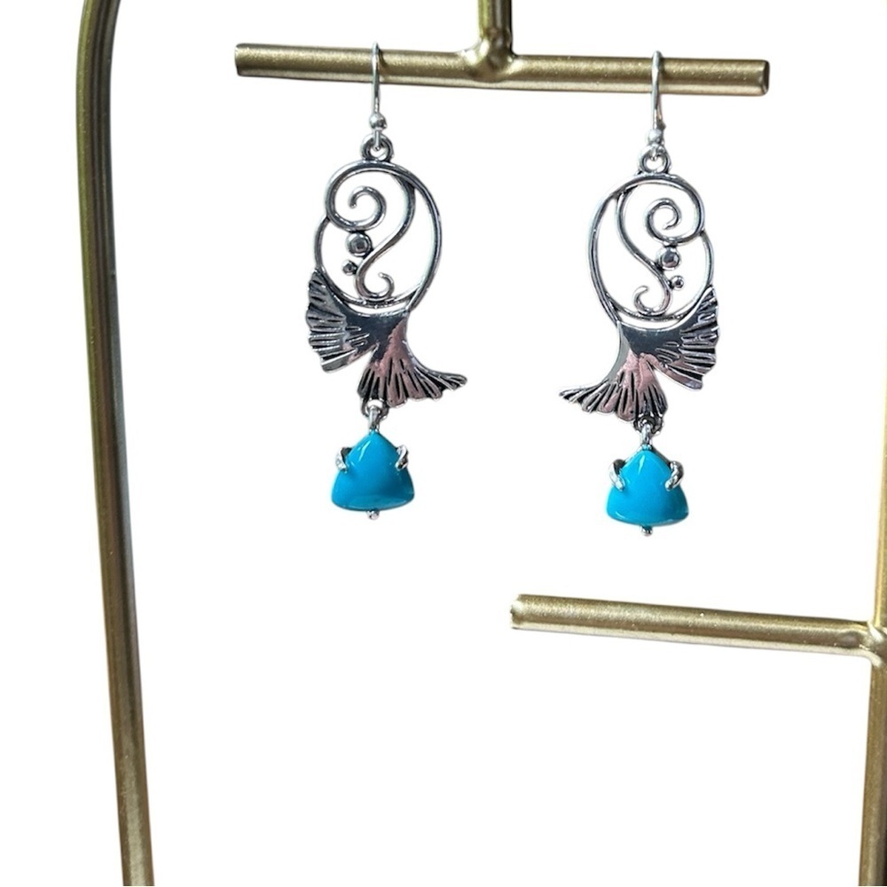 New Silver Ginko Dangle Earrings - Picture 4 of 5